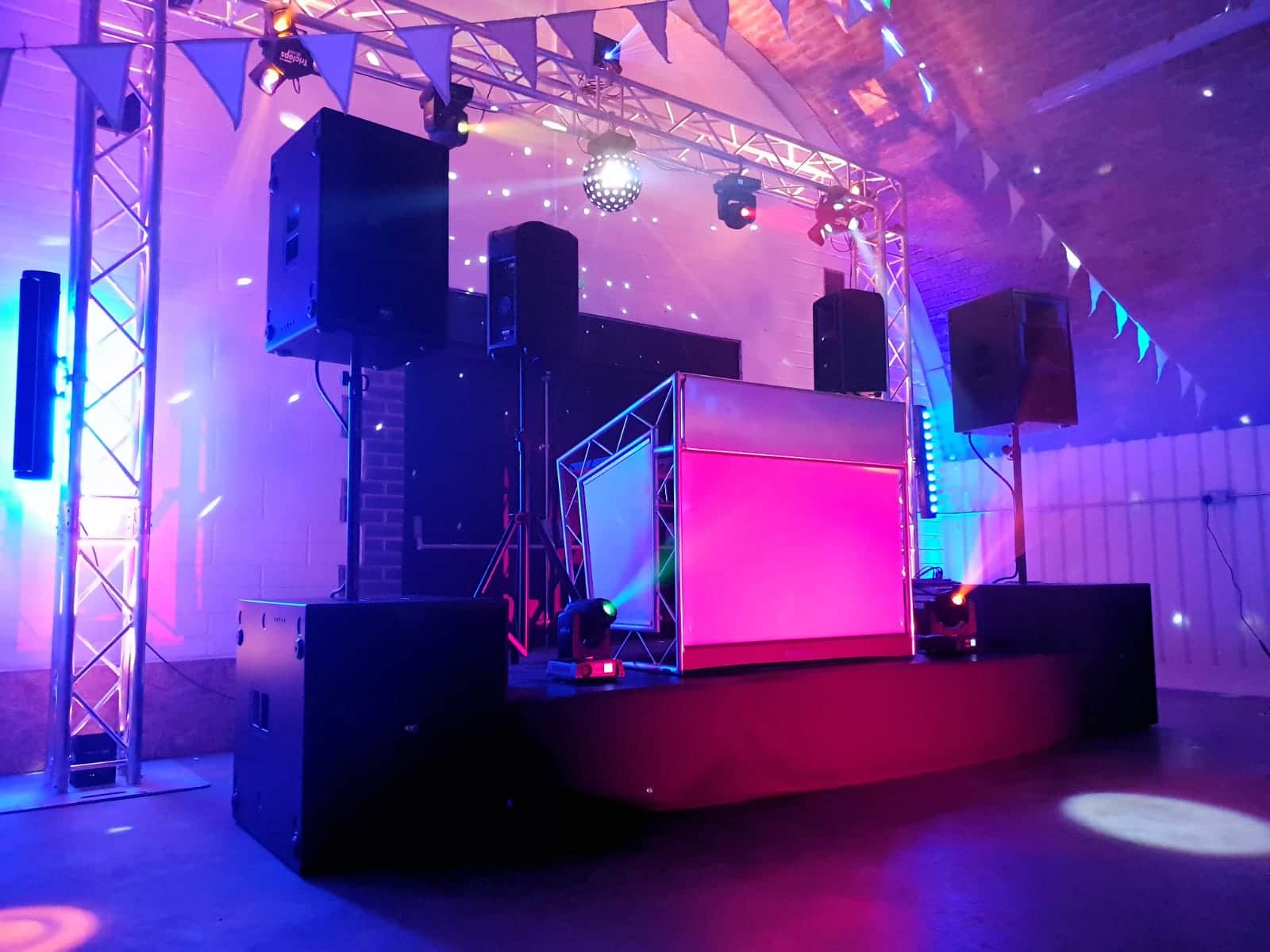 DJ Equipment, Stage, Speakers and Lighting